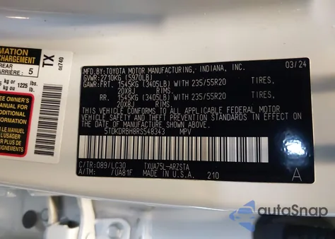 2024 Toyota Highlander Xse z USA, uszkodzony, nr VIN 5TDKDRBH8RS548343